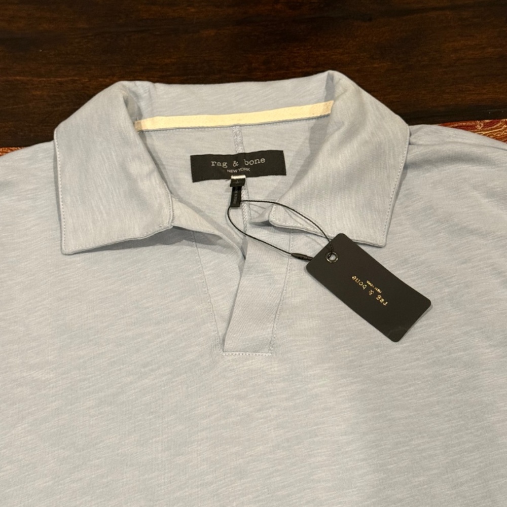 Rag & Bone Men's Large Blue Fog Johnny Slub Polo MSRP $148 - Picture 2 of 5
